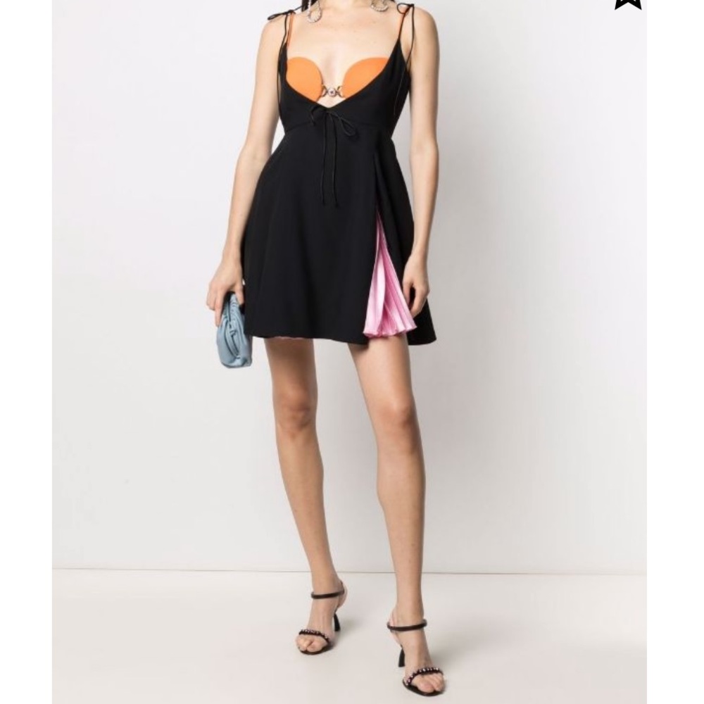 Versace Pleated Satin Colorblock Mini Dress (IT36)